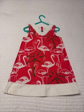 Gymboree Coral and White Girls Sundress with Flamingo Print size 4 EUC